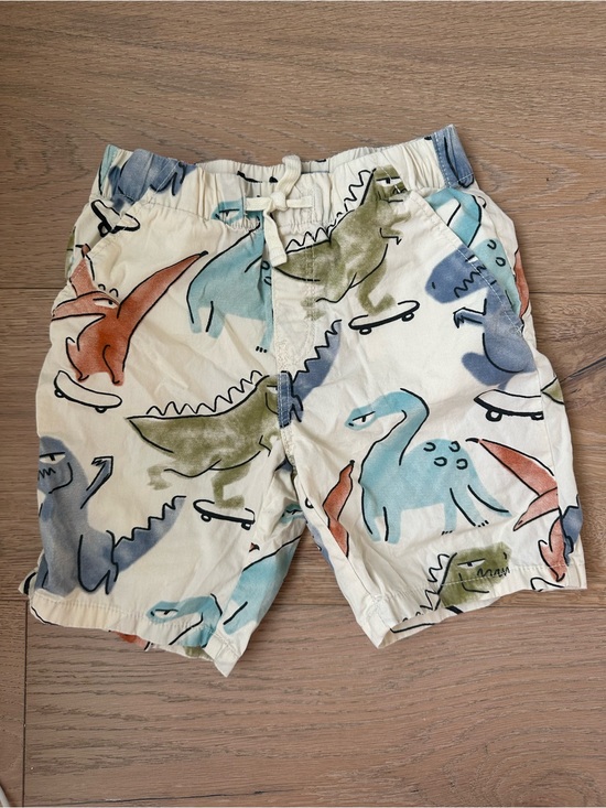 H&M Other - H&M Elastic Waist Shorts Cream Dino Print with Blue, Green & Orange Accents 4-5T